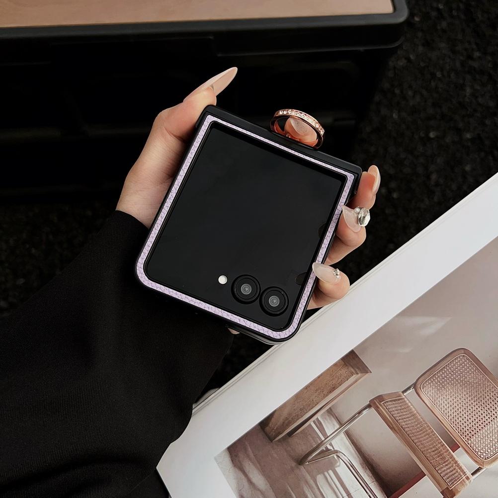 Lychee Plain Leather Metal Finger Ring and Magnetic Ring Case For Motorola Razr 60 Ultra razr60 Moto Razr 50 razr+ Cover