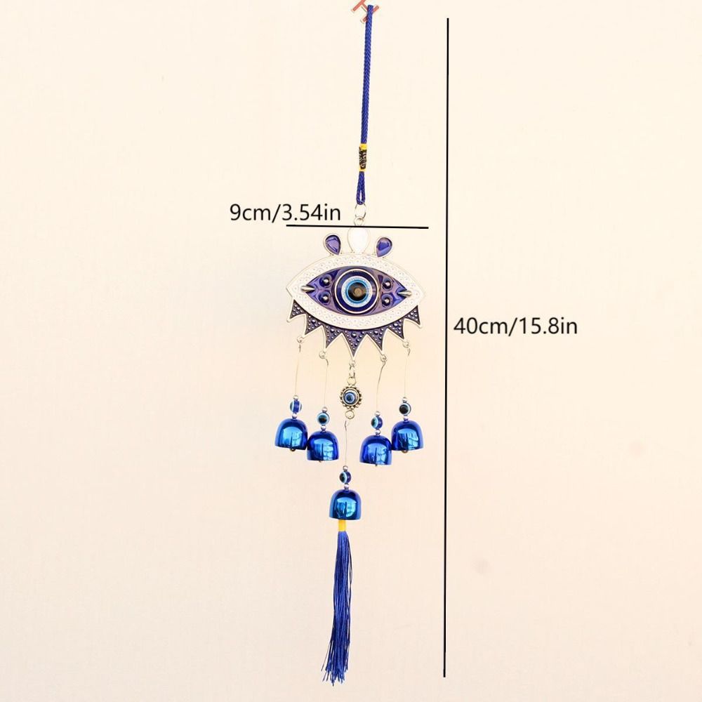 Flower Plate Evil Eyes WindBell Wall Decor Lucky Turkish Feng Shui Hanging Bell Metal Hanging Ornament Blue Eye Wind Chime