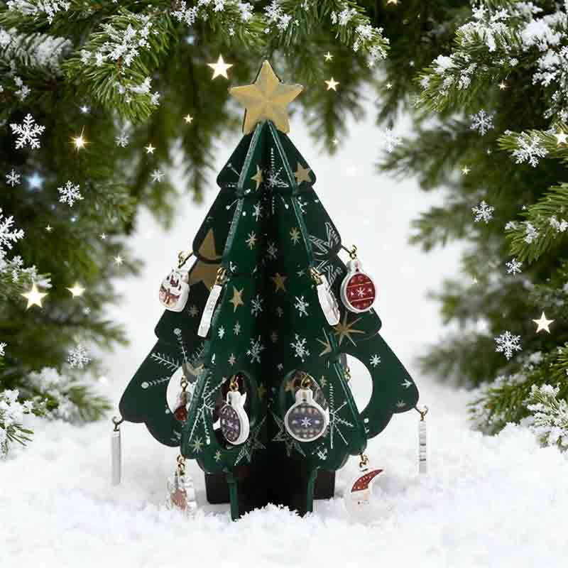 Handgefertigte Holz-Weihnachtsbaumdekoration - 1 Stück 3D Tisch-Weihnachtsornament mit Aufhängezubehör, Festliche Deko-Geschenk