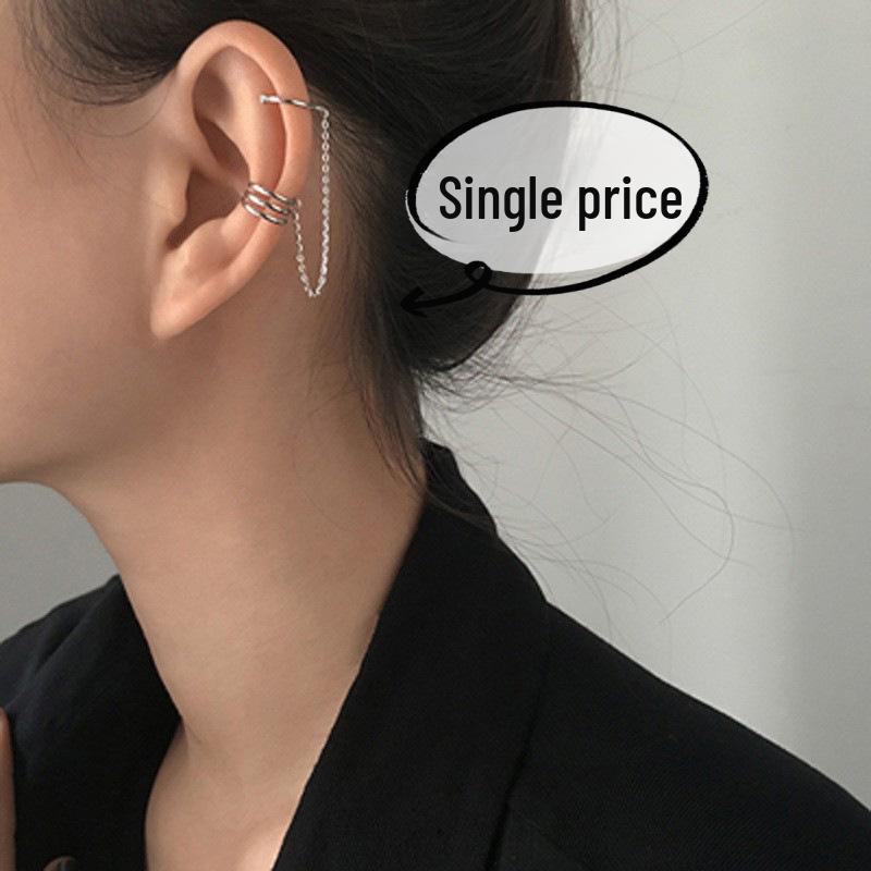 Non-Pierced Double-Layer Tassel Ear Cuff with Long Chain and Trendy Hong Kong Style