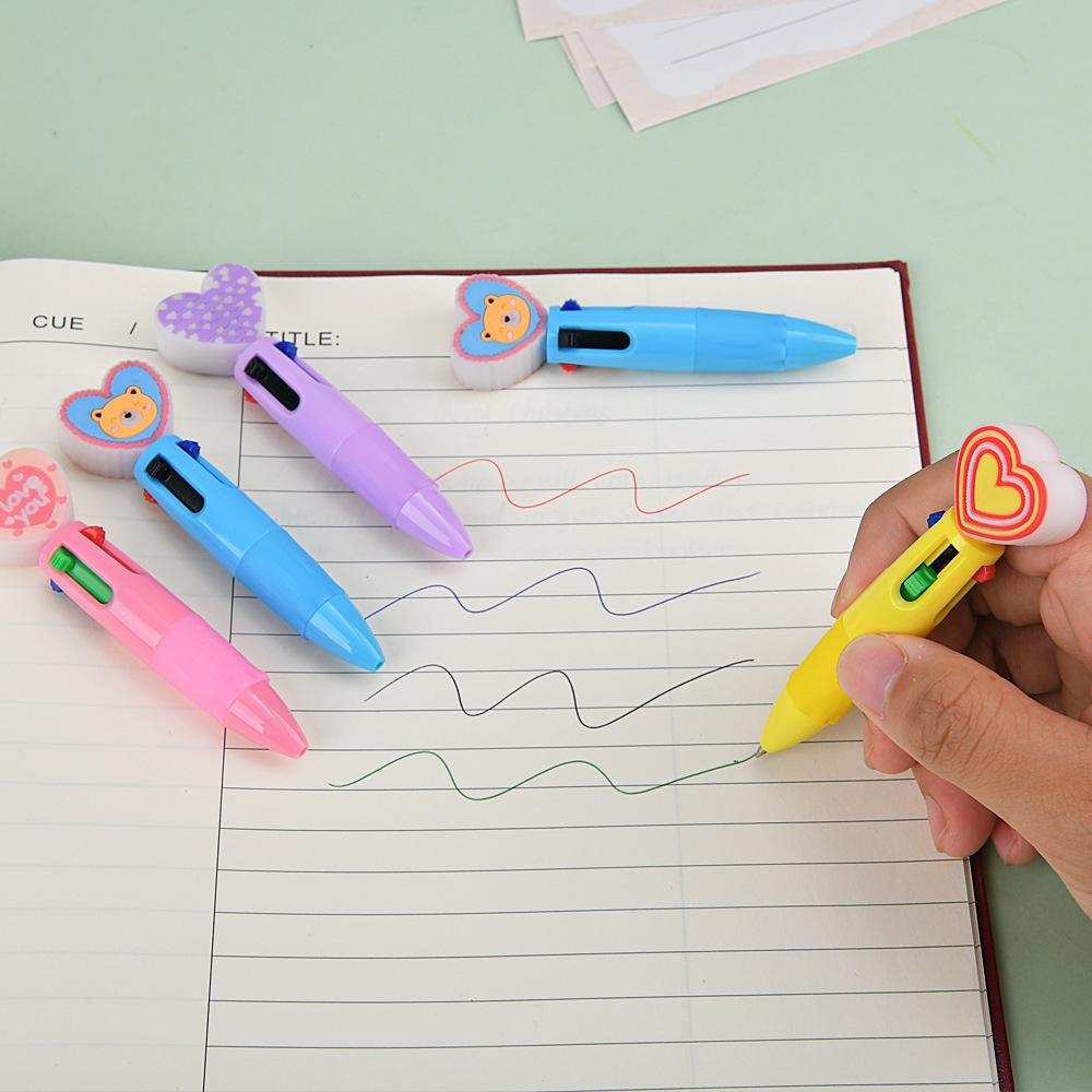 Four-color Ballpoint Pen Cute Cartoon Creative Valentine's Day Gift Multi-color Pen Heart-shaped Pressing Love Pen