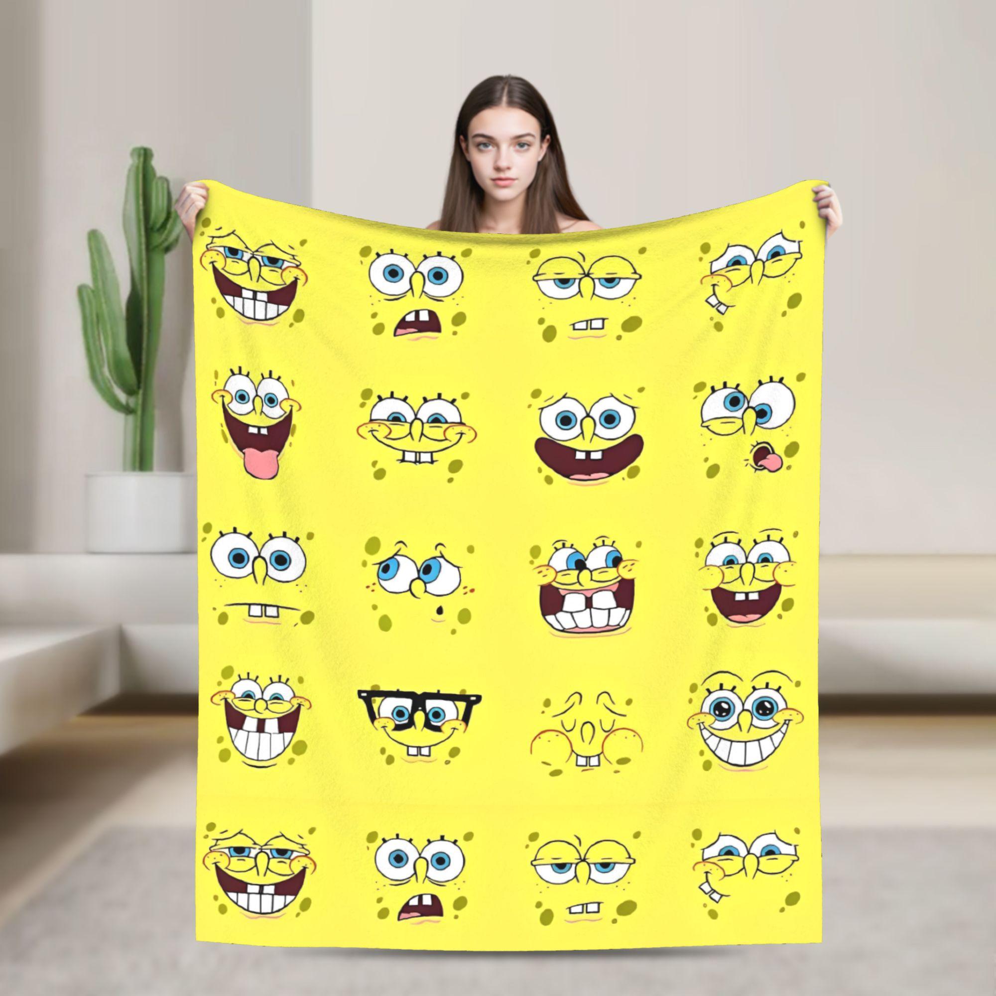 

Kawaii SpongeBob SquarePants Blanket Flannel Super Soft Throw Blankets for Outdoor Travel Bedspread 75x90cm