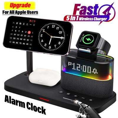 5 In 1 Magnetic Wireless Charger Stand Pad For iPhone 15 14 13 12 11 Apple Watch 8 7 6  Fast Charging Dock Station for Airpods