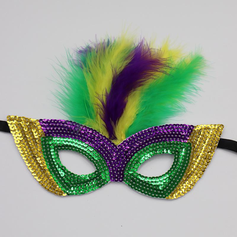 Mardi Gras Sequin Feather Hat & Mask Set One Size