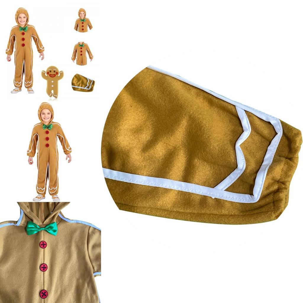 Adorable Christmas Gingerbread Man Kids Costume Cosplay Bodysuit