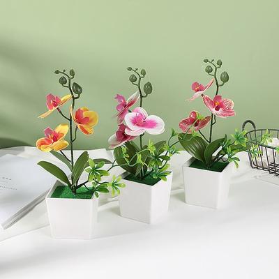 Multicolor Moth Orchid Artificial Flower Fake Plant Flowerpotted  Home Office Decoration