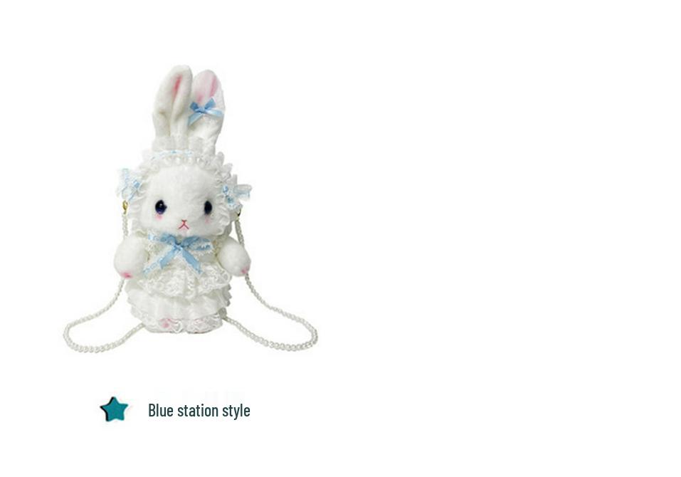 Lolita Plüsch Hasen Tasche mit Schleife, Perlenkette und Herz Design - Süße Girly Umhängetasche