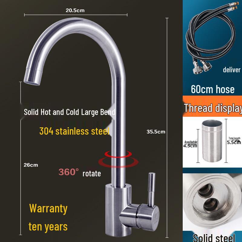 ZISIZ 304 Stainless Steel Kitchen Faucet, Hot & Cold