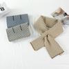 Autumn Winter Neck Scarf Solid Houndstooth Wrap Casual Warm Knit Cross Scarf Short Neck Warmer Men