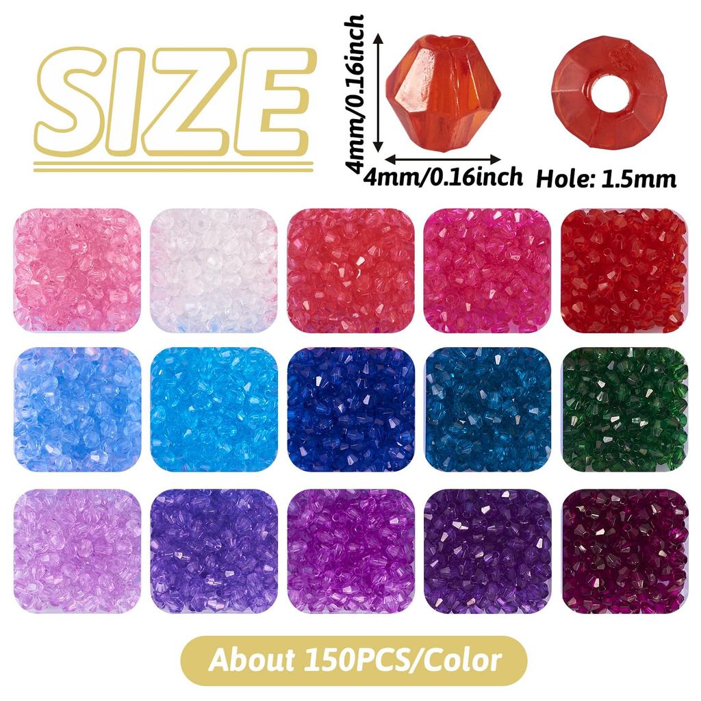 Beadthoven 4mm Cut Abacus Beads, Approximately 2250 PiecesBox, Colorful Acrylic Beads, Clear Faceted Bicone Beads, Spacer Beads for Beading, Jewelry
