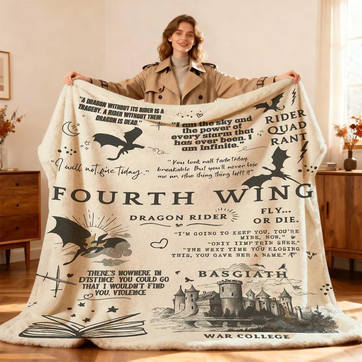 Exquisite Fashion Items Unisex Fourth Wing Dragon Rider Flannel Blanket, Soft Plush Fantasy Dragon & Rider Art For Bed Sofa Home Decor, Gift For Fantasy Lovers