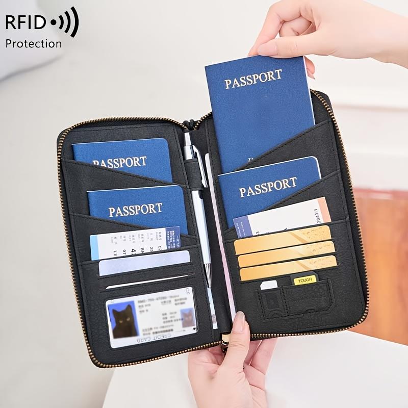 Rfid Shielded Multi Function Passport Holder Vertical Card Wallet Travel Organizer For Cash Cards Id Document Daily Outdoor Use