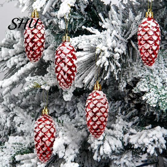 Pine Cone Hanging Ornament 5Pcs Christmas Plastic Colorful Shiny Glitter Pendant for Holiday Party Classic Shape Scene Layout Tree Decoration