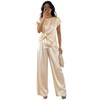 Dámské dvoudílné outfity Saténový top s krátkým rukávem a kalhoty se širokými nohavicemi Jaro Léto Elegantní společenské oblečení pro ženy