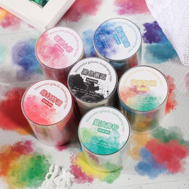 Watercolor Galaxy Gradient Pet Adhesive Tape For Diy Journal Scrapbooking Decoration