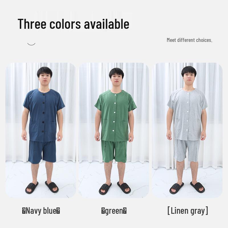 Summer Short Sleeve Cotton Clothing for Bedridden & Post-Op Patients