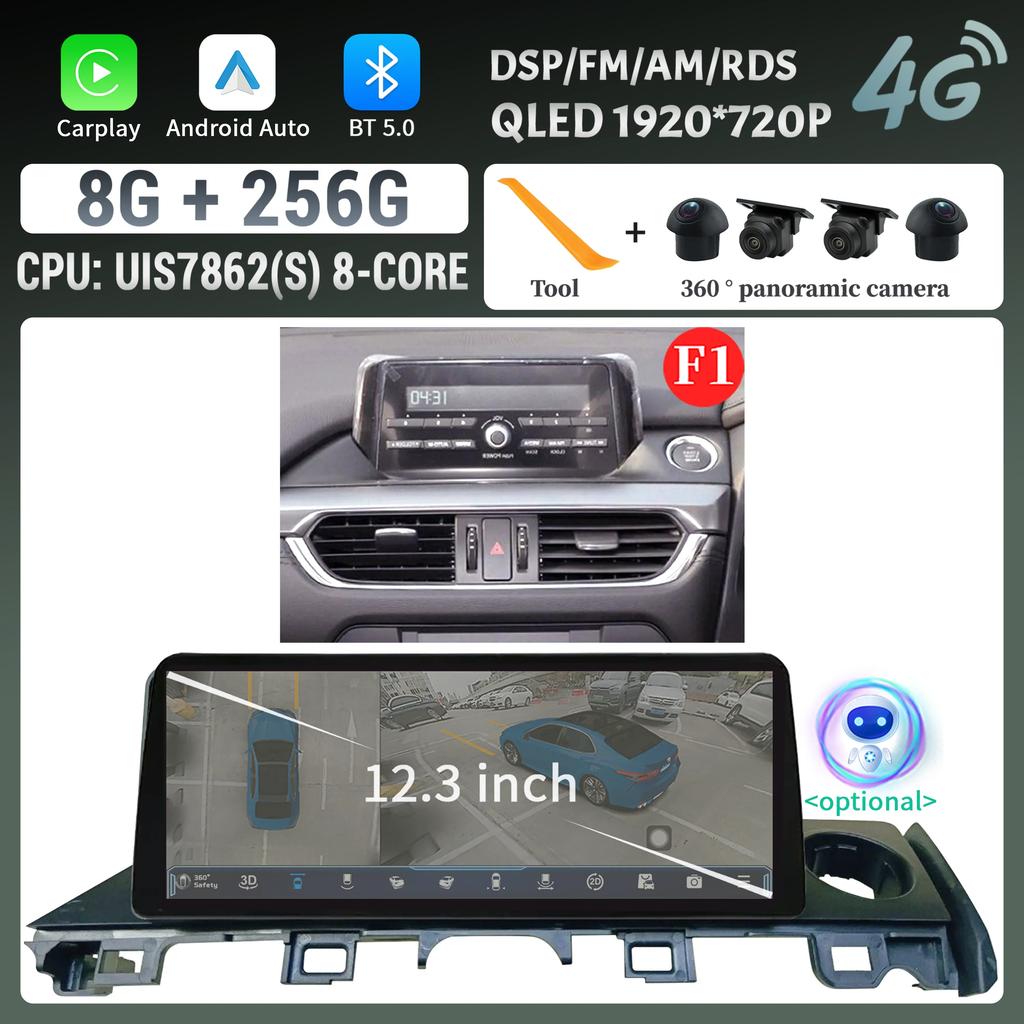 12.3"For Mazda 6 Atenza 3 2015-2018 Right Hand Drive Car Radio Multimedia Wireless Carplay Multimedia 4G GPS Stereo Touch Screen