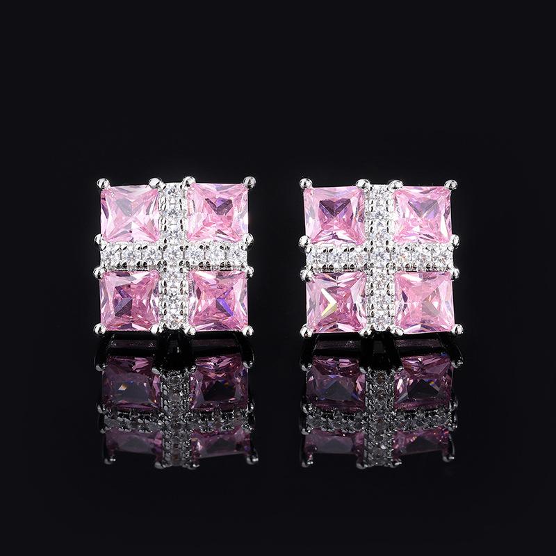 

Color Treasure Earrings Noble Atmospheric Blue Corundum Earrings Celebrity Luxury Pink Diamond Stud Earrings Tide