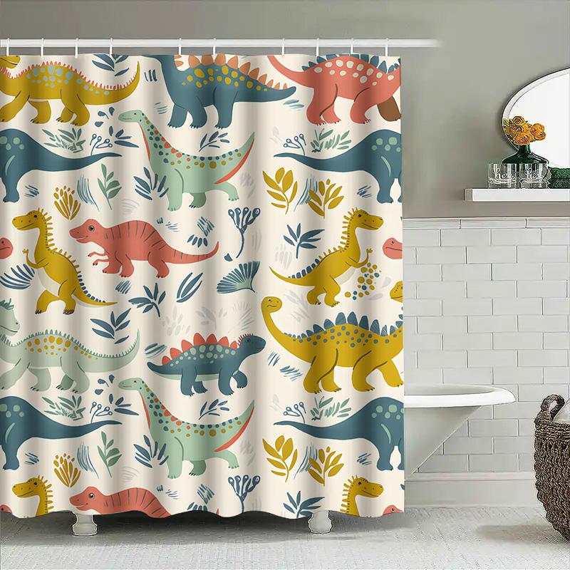 Modern Cartoon Dinosaur Bath Curtains Kids Bathroom Decor Shower Curtain Set In Multicolor for Home Decoration 72x84in (190cm X