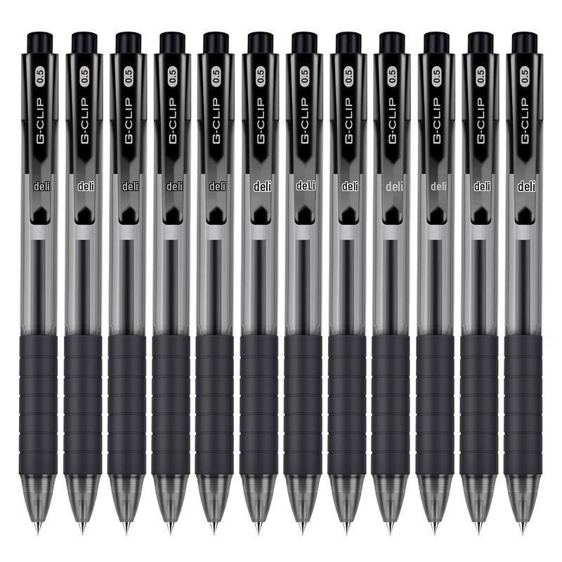 Deli S06 0.5mm Ret retractable Black Gel Pens (12-count)