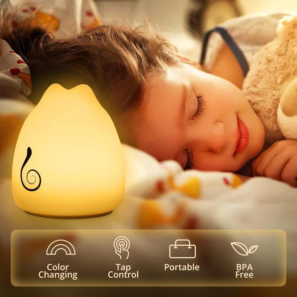 Søt katt nattlys 7 farger silikon barnehage kattelampe for barn Trykkkontroll Energisparende LED-lampe Søte gaver til jenter Gutter