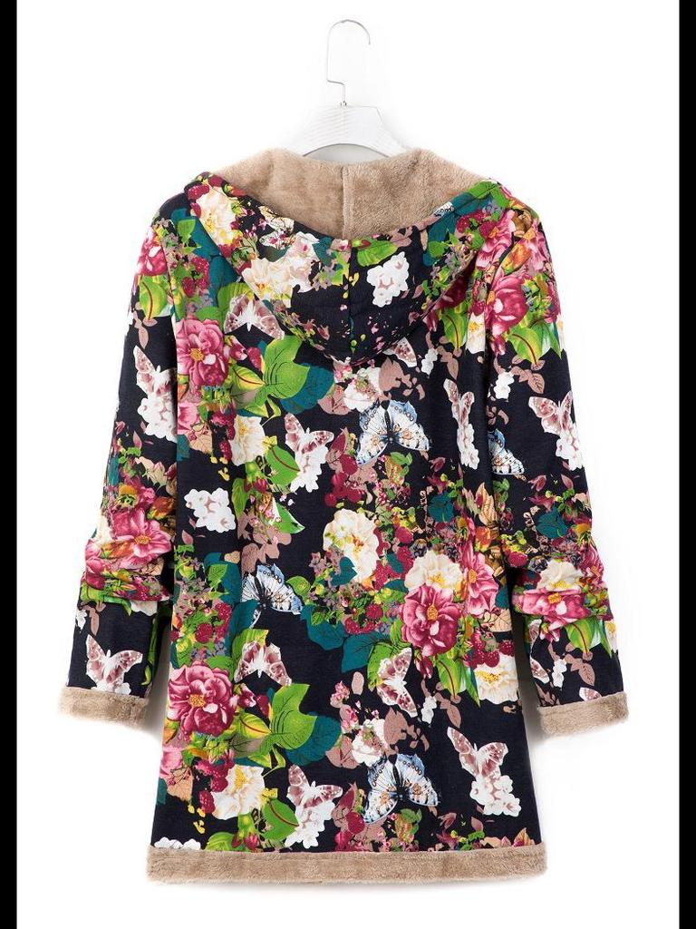 2023 Winter Women's Printed Hooded Sweatshirt with Warm Plush Lining