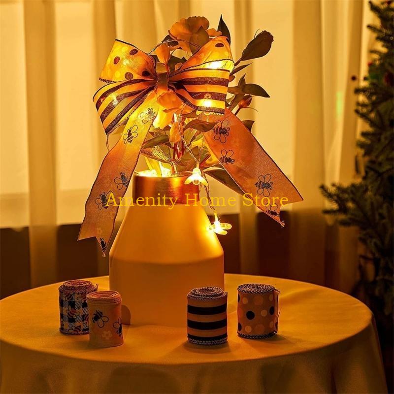 F26C Bumblebees Ribbon 1 Roll Handmade Bowknot Wreath Stair Decorations Supplies for Child Adult DIY Making Supplies