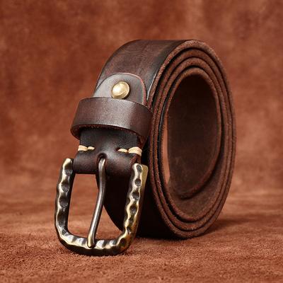 Cinturón de Hombre Retro Lavado Estilo Retro Personalidad Moderno Engrosamiento Superficie de Cuero Genuino de Vacuno Cinturón Vaquero Combinable