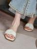 Green women's cool slippers casual square head lazy flat bottom 2025 summer new outer wear one word outer wear slippers