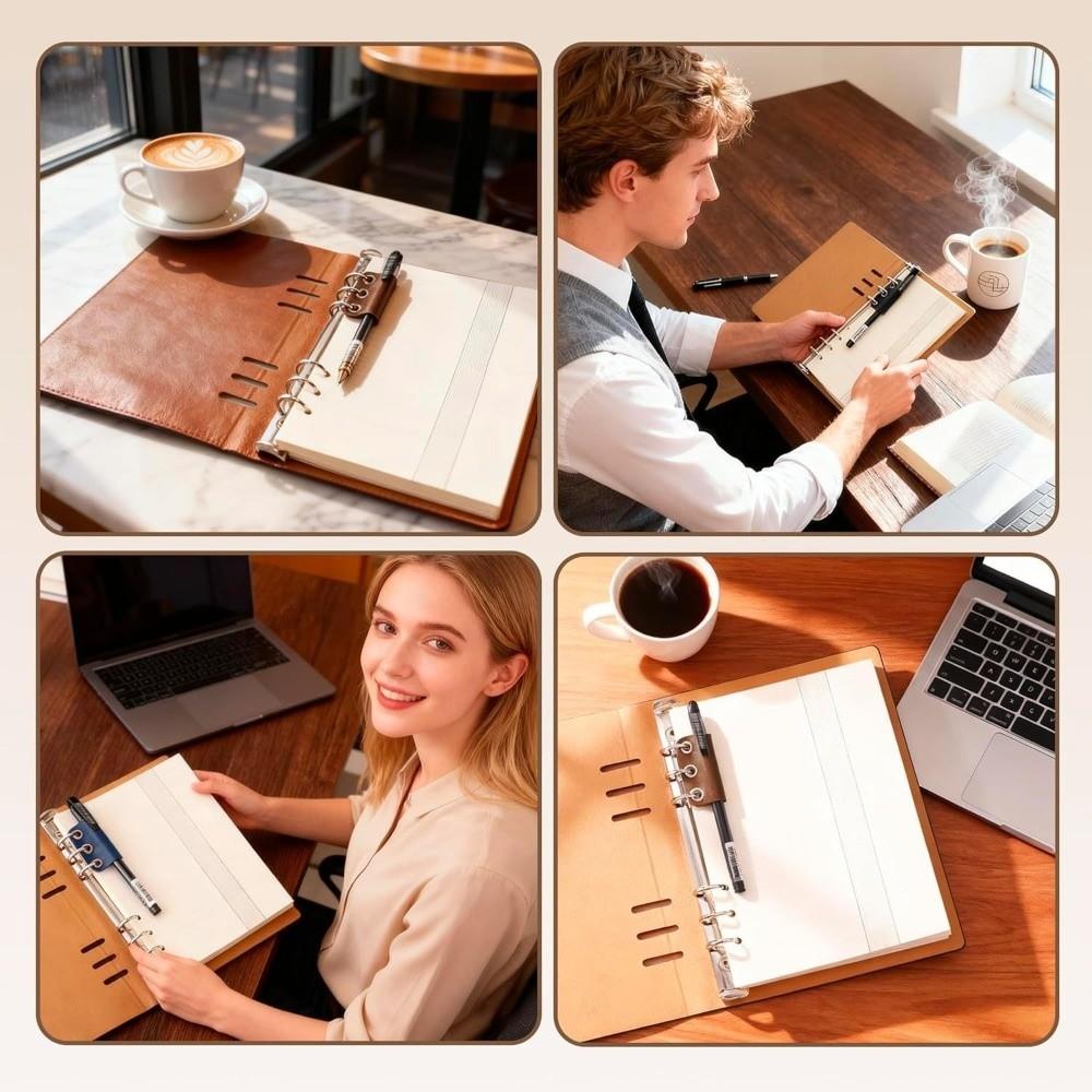 PU Leather Pen Holder Loose-leaf Pen Fixed Clamp Portable Notebook Pen Accessory  for Home School