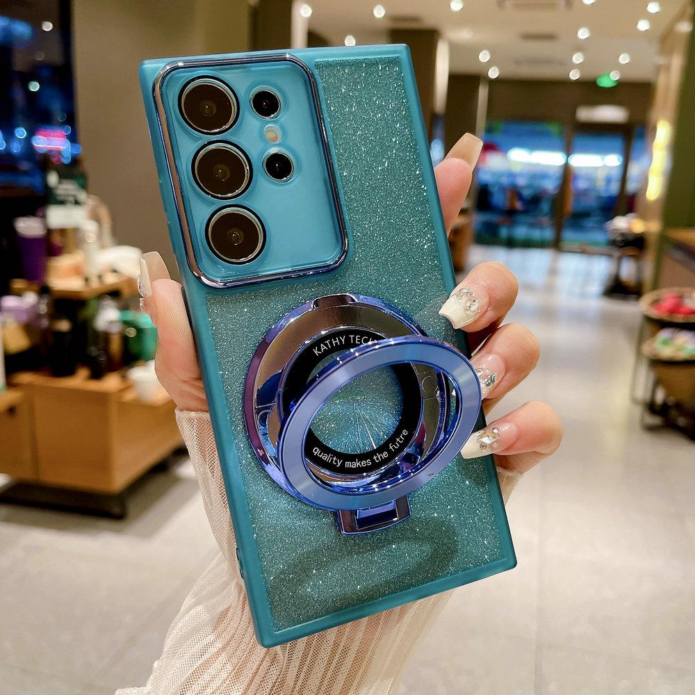 

Для Samsung Galaxy S24 Ultra Bling Ring Holder Чехол из ТПУ Магнитный чехол из ТПУ для Galaxy S24 S23 FE S22 S21 Ultra For Galaxy S20 FE синий