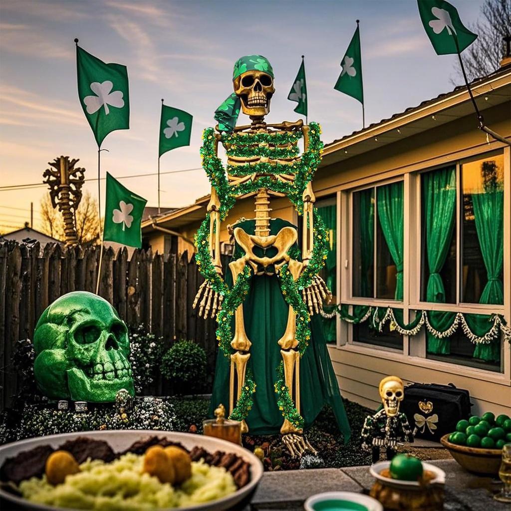 5 Pcs 12 ft Skeleton Accessories St. Patrick's Day Sculptures Giant Skeleton Accessories for Garden Lawn Outdoor St. Patrick's Day Statues Decoration