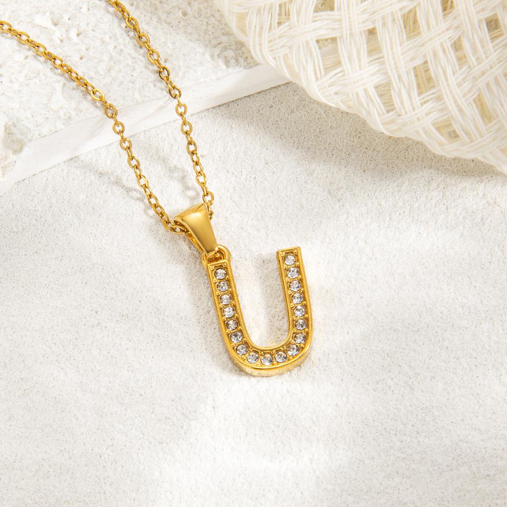1pc Fashion Shining A-Z Letter Pendant Charm Necklace 26 Initial Alphabet Name Clavicle Chain Party Valentine's Day Jewelry Gift