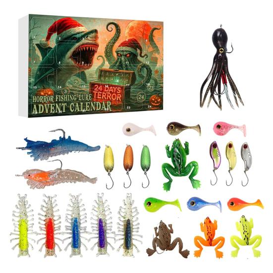 

Рыболовный адвент-календарь 2025 Рождественский календарь обратного отсчета с 24 приманками 24 дня Набор рыболовных приманок для мужчин, пап, подростков-рыболовов D