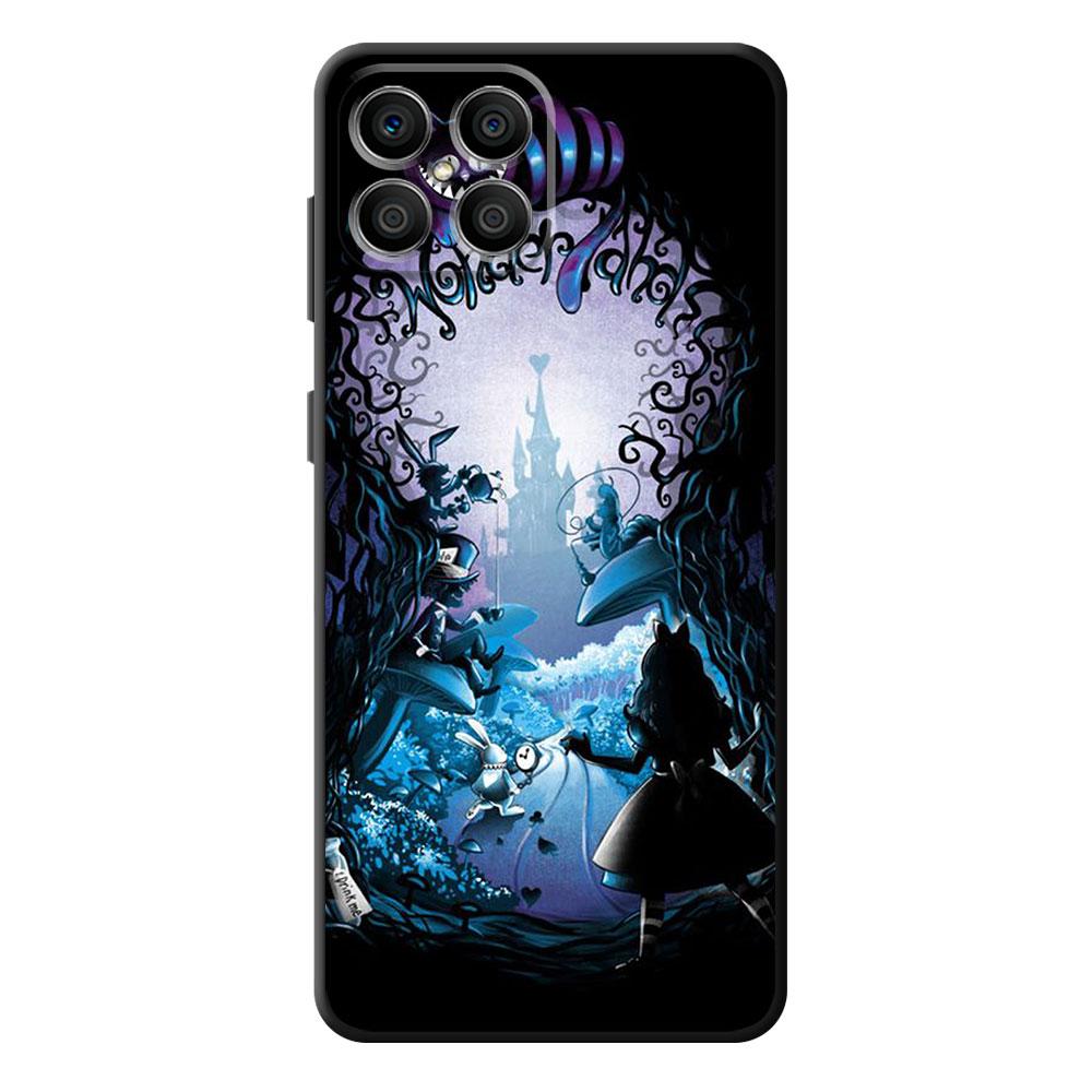 Black TPU Phone Case for Realme C21Y C20 C11 C15 C12 C35 C21 C25 C3 XT GT Narzo30A Alice In Wonderland Cheshire Cats Cover Funda