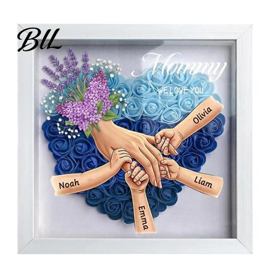 Shatterproof Acrylic Frame Personalized Mommy I Love You Flower Shadow Box Custom Names Holding Hands Gifts for Mom Grandma from Daughter or