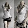 European-American Punk Rivet V-Neck Slim Short-Sleeve Sexy T-Shirt