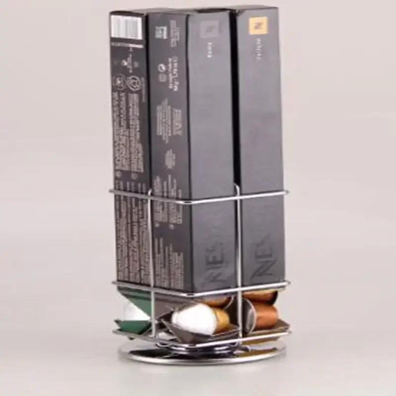 Kávový box Otočný úložný držák pro stojanový displej Černý stojan Kuchyňské kovové pokovené držáky Velkokapacitní kuchyňský organizér