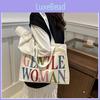 Stylish Yet Casual Canvas Tote Bag With Beautiful Letter Prints And Soft Medium Structure