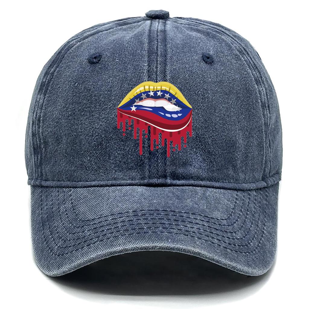 Venezuela Flag Lip Print Snapback Baseball Cap, Patriotic Sports Hat Raw Brim Sun Protection Cotton Leisure Snapback Baseball Hat
