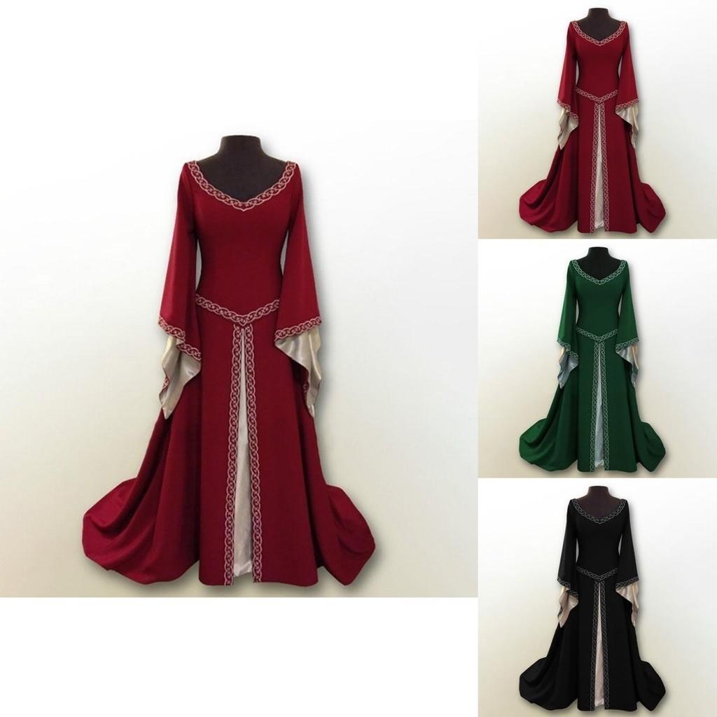 Atemberaubendes bodenlanges mittelalterliches Renaissance-Vintage-Kleid für Halloween-Feiern