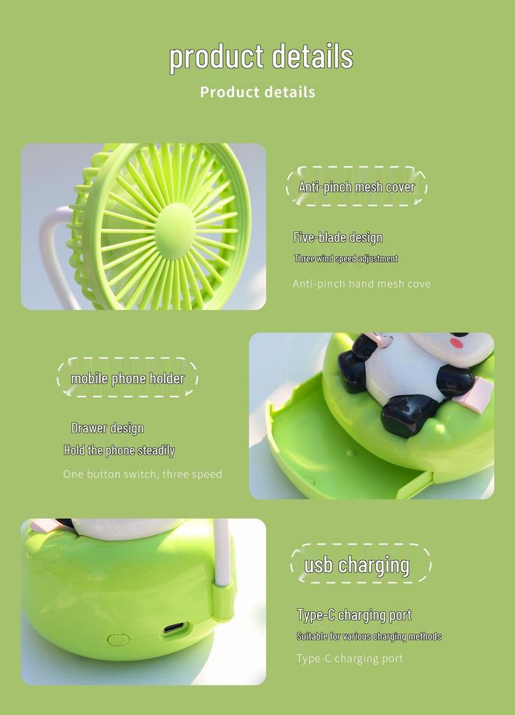 Portable Panda Cartoon Electric Fan for Summer Outdoor Travel