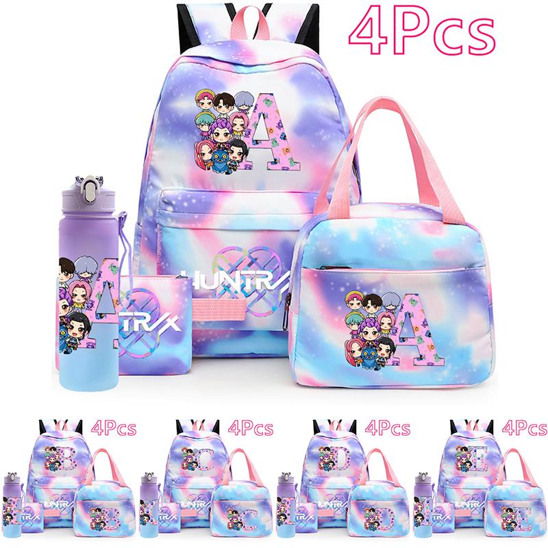 4Pcs/set K-Pop Printed Backpack Handbag Pencil Case 750Ml Water Bottler for Teenager Boy Girl Schoolbag Large Capacity Waterproof Bookbag Kid Gift