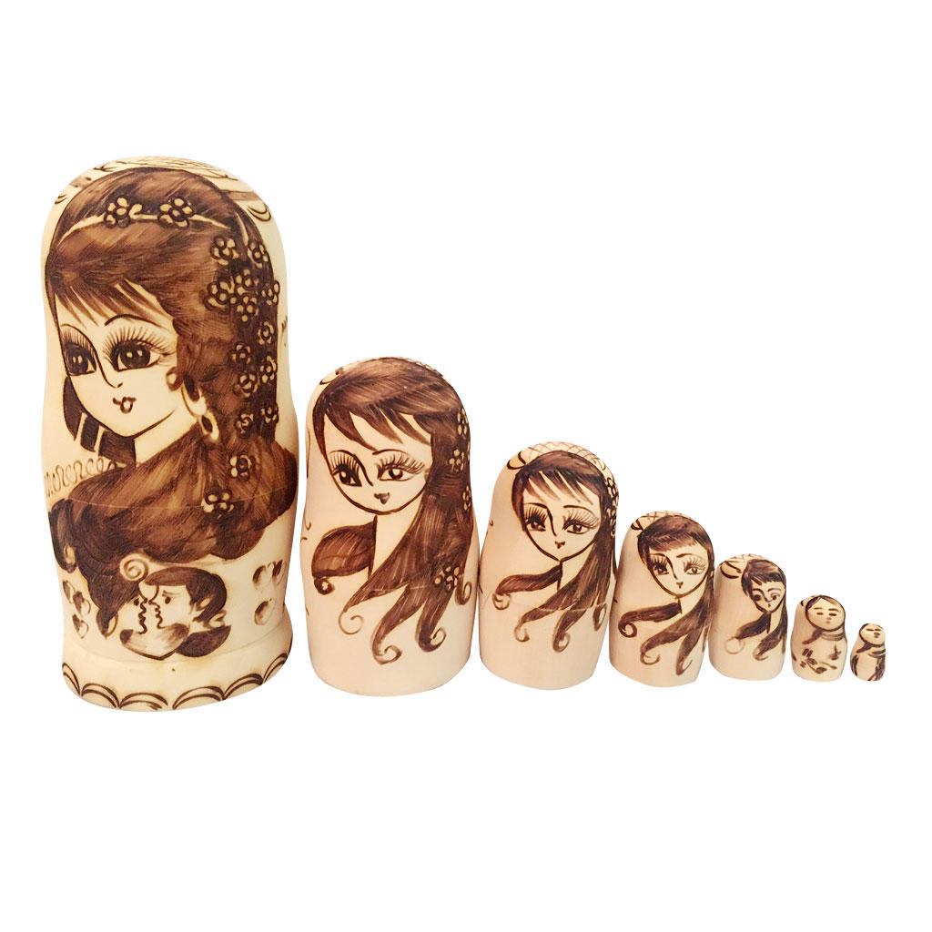 Excellent Workmanship Hand Painted Blue Girls Wooden Russian Nesting Dolls Matryoshka Set 7PCS