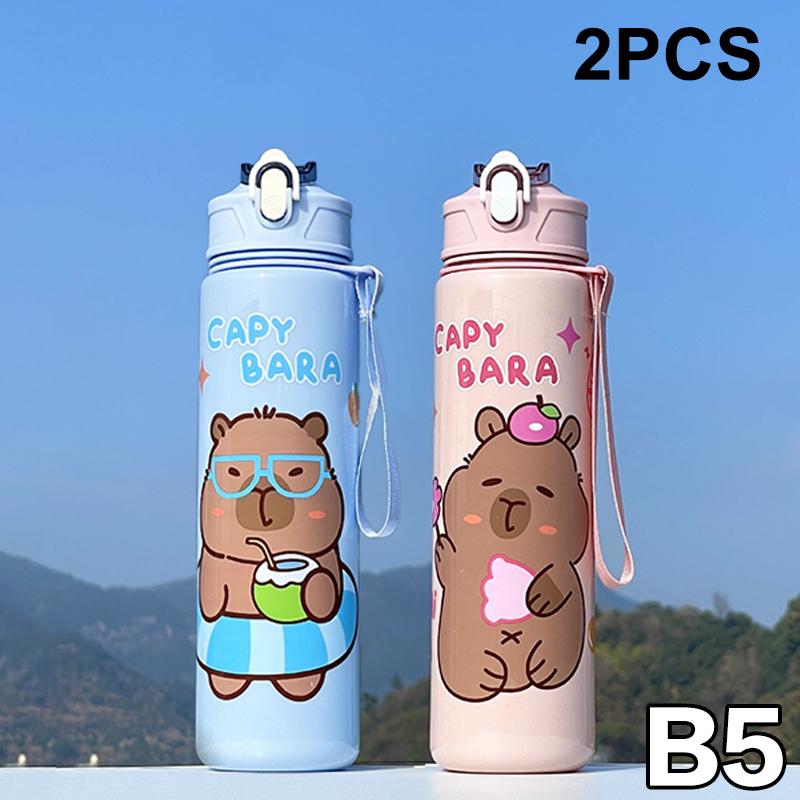 800Ml Cartoon Capybara Water Bottle Plastic Water Cup Portable Large Capacity With Straw Sports Water Bottle Travel Outdoor
