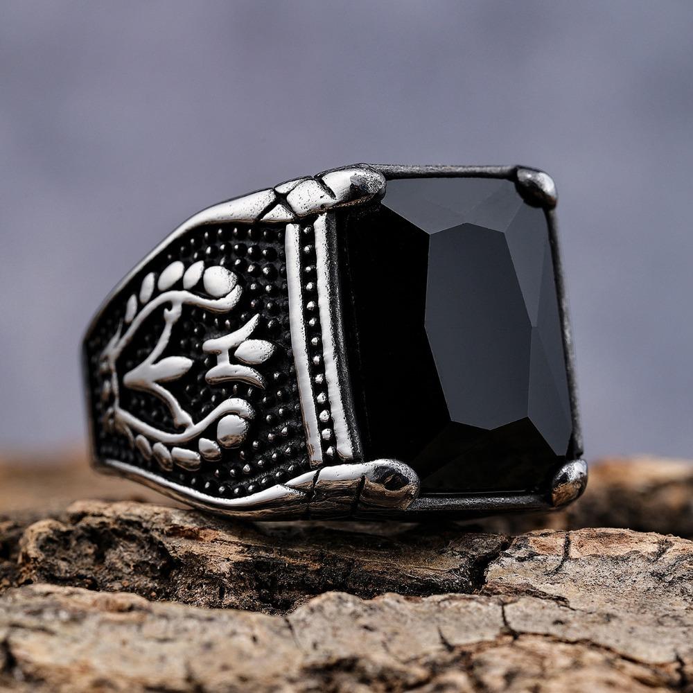 Nordic Vintage Tulip Gemstone Stackable Ring Titanium Steel Rust Free Fashion Jewelry