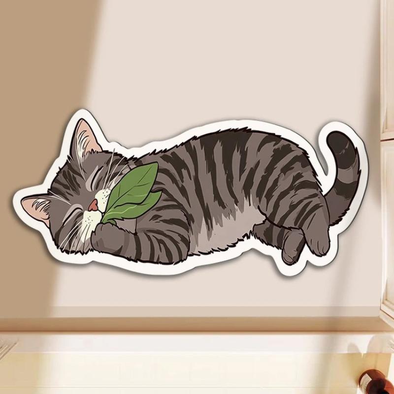 Floor Mat Non-Slip Backing Cat Design Easy Maintenance Versatile Rug Living Room Bathroom Kitchen Home Decor