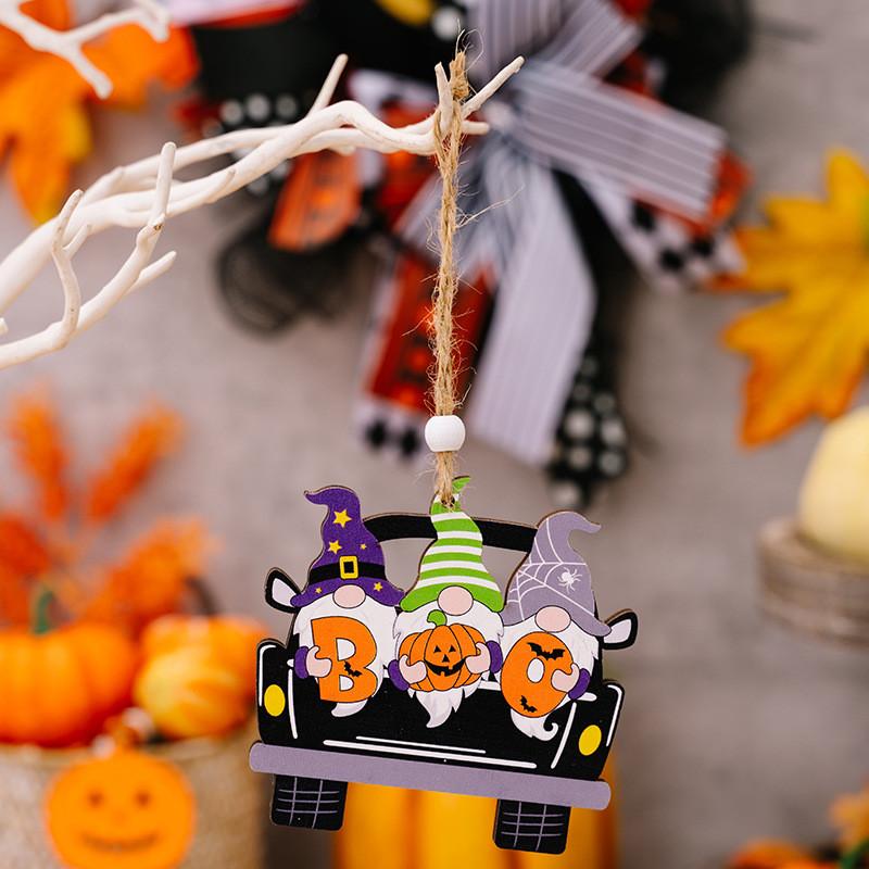 Wooden Pumpkin Charming Gnome Car Hanger Delightful Halloween Spirit Decor