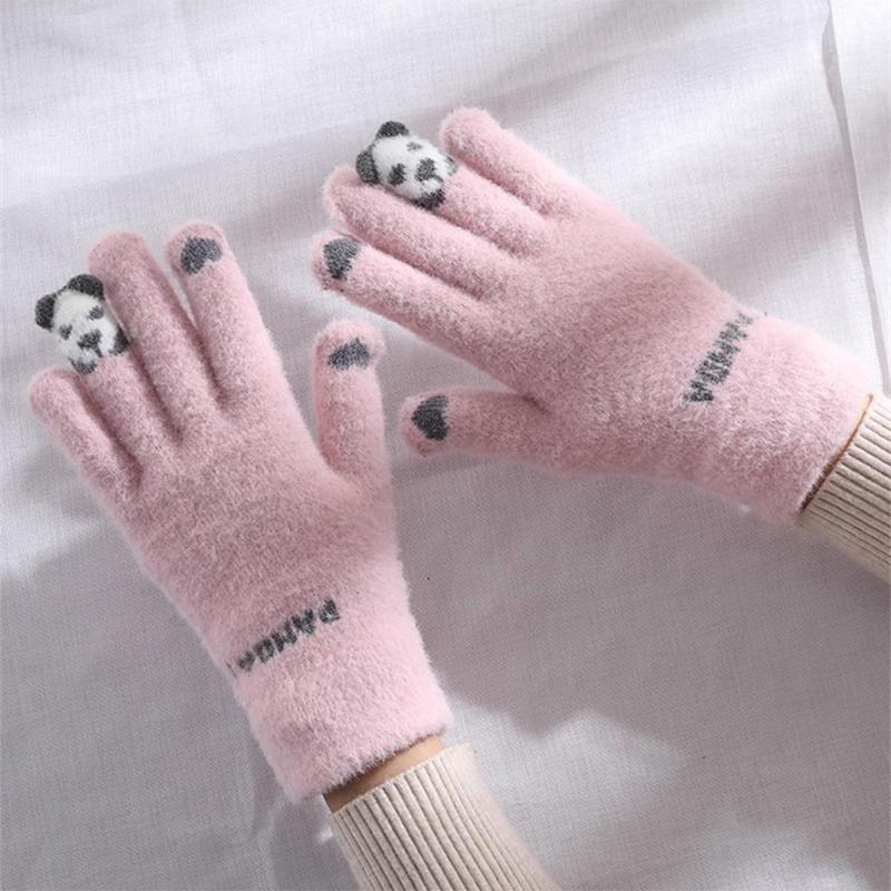 Riding Gloves Touch Screen Five Fingers Cute Warm Thickened Cold Knitted Wool Cotton Gloves Fall And Winter Female