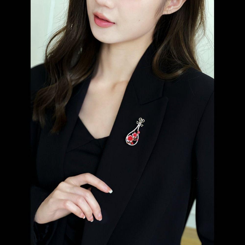 Crystal Plum Brooch Plum Blossom Pipa Crystal Plum Lapel Pins Blossom Pipa Women Brooch  Party